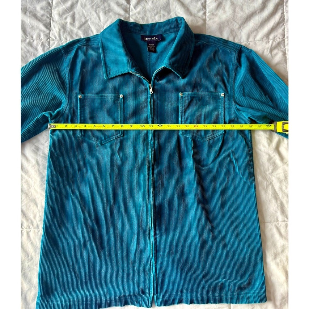 Denim & Co Teal Blue Corduroy Zip Up Jacket‎ Womens Medium Cotton LS Ribbed - Picture 4 of 5